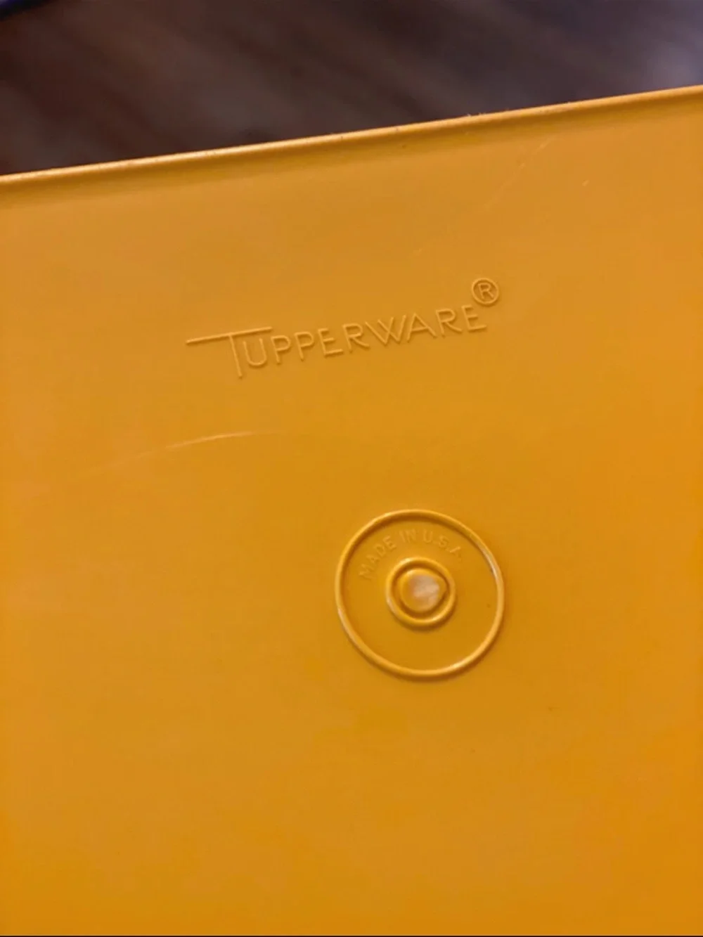 Vintage Yellow Tupperware Storage Bin with Sunburst Logo